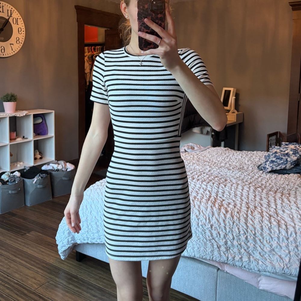 Soprano Black and White Striped Mini Dress